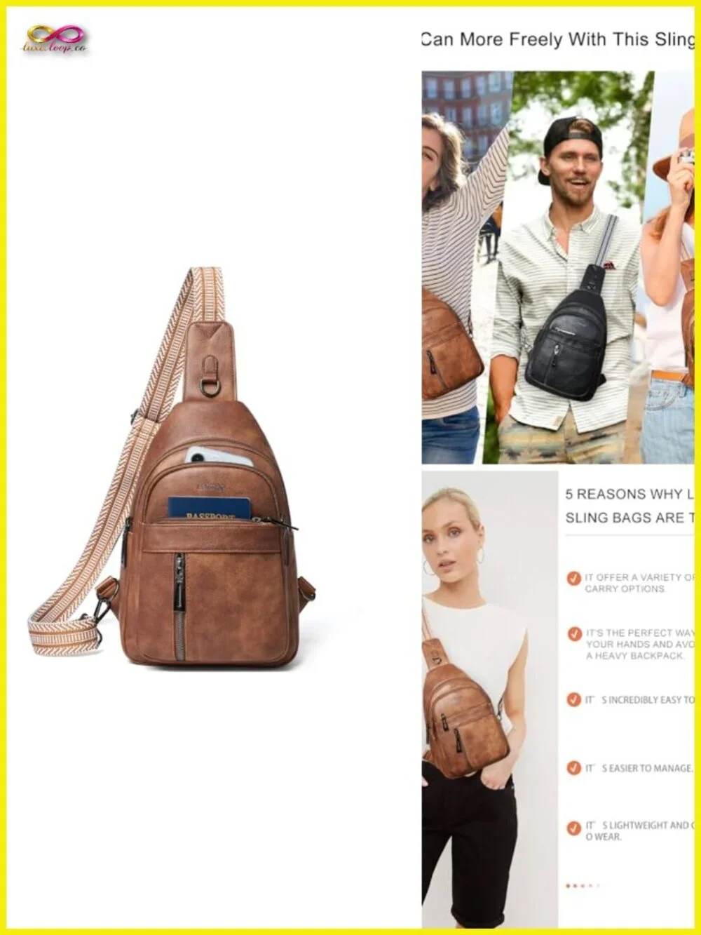7L Sling Bag Crossbody Fanny Pack PU Leather Travel Shoulder Belt Bag